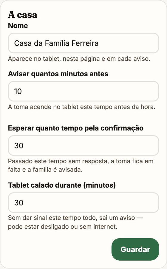 O cartão A casa, com o nome e os três tempos