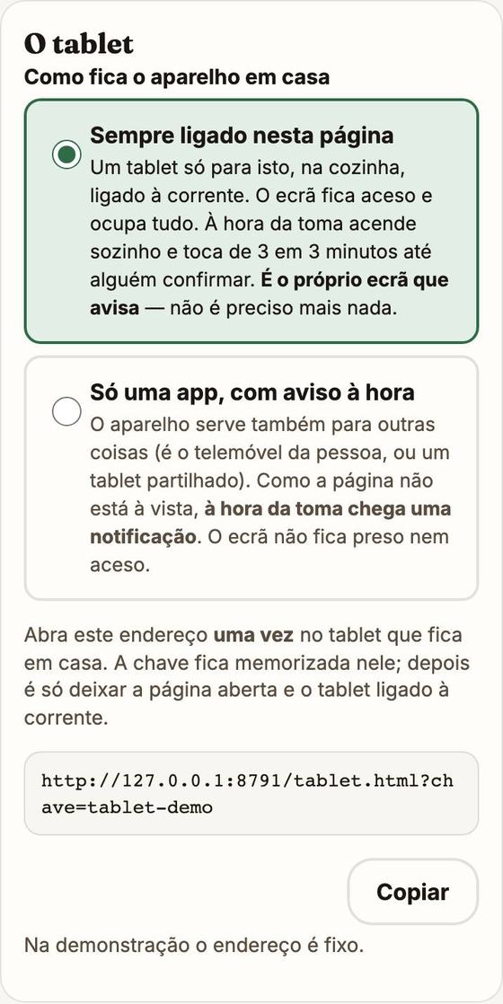 O cartão O tablet: os dois modos e o endereço para abrir no tablet