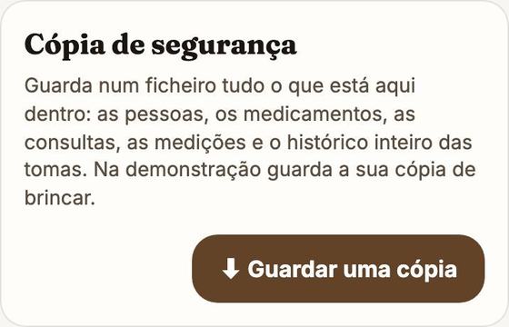 O cartão Cópia de segurança, com o botão Guardar uma cópia