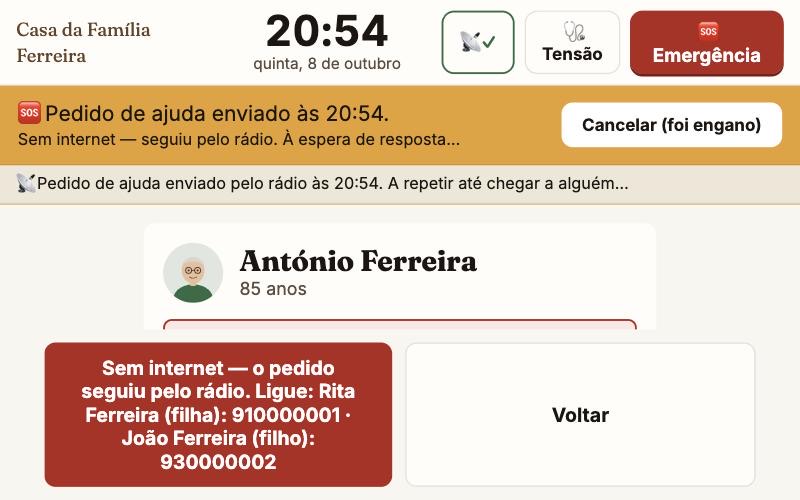 O tablet sem internet: o pedido de ajuda seguiu pelo rádio, e a linha do rádio a repetir até chegar a alguém