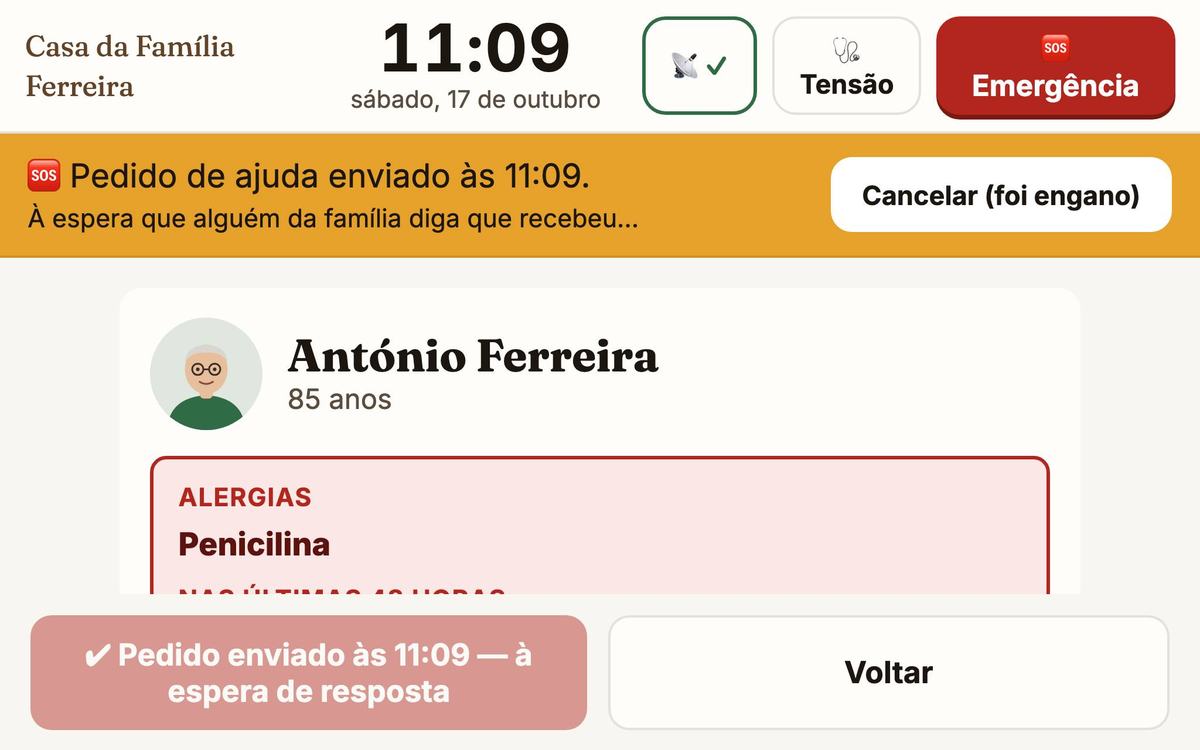 A faixa amarela: Pedido de ajuda enviado às 11:09, à espera que alguém da família diga que recebeu